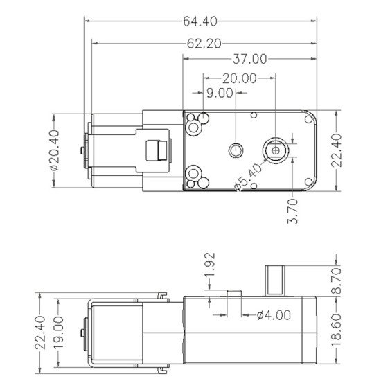 Động cơ giảm tốc 6V 2 trục 1:90 full kim loại