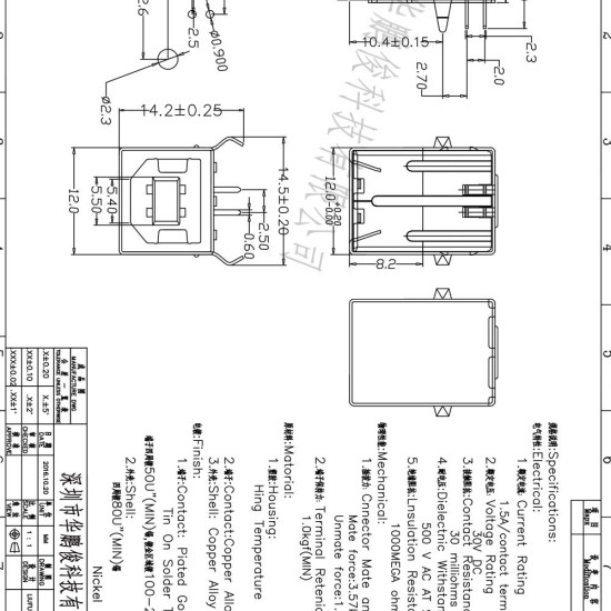 USB Type B cái 90 độ